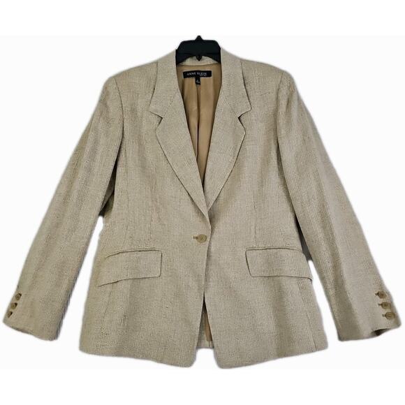 Vntg. Anne Klein~Woman Size 14~Dark Beige Linen Blend Blazer Jacket Fully Lined. - Picture 1 of 16
